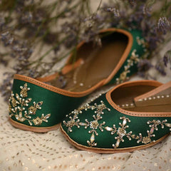 Handmade Green Silk Leather Punjabi Juttis