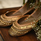 Gold Silk Indian Khussa Punjabi Leather Juttis