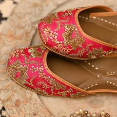 Hot Pink Silk Leather Punjabi Jutti