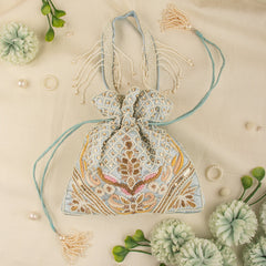 Gorgeous Silk Bridal Party Purse With Floral Embroidery and Pearl Motif
