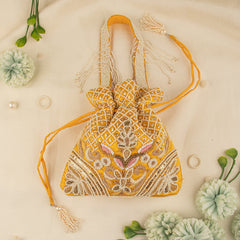 Gorgeous Silk Bridal Party Purse With Floral Embroidery and Pearl Motif