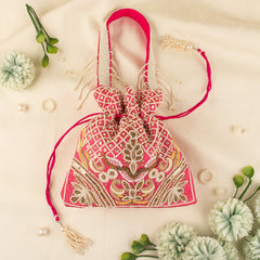 Gorgeous Silk Bridal Party Purse With Floral Embroidery and Pearl Motif
