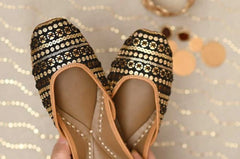 Black And Gold Leather Mojari