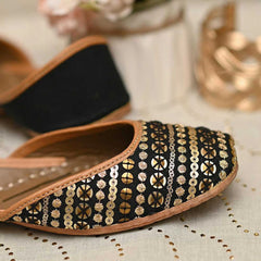 Black And Gold Leather Mojari
