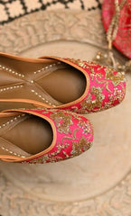 Hot Pink Silk Leather Punjabi Jutti
