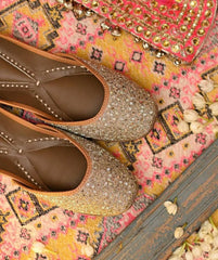 Matte Taupey Gold, Dupion Silk Jutti