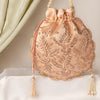 Rose Gold Leaf Zardozi Embroidery Satin Potli Bag for Woman