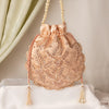 Rose Gold Leaf Zardozi Embroidery Satin Potli Bag for Woman