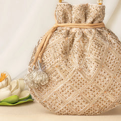 Bling Golden & Silver Tubelight Beaded Velvet Bag