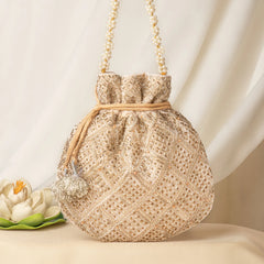 Bling Golden & Silver Tubelight Beaded Velvet Bag