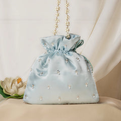 Fancy Pearl Bead Embroidery Satin Wedding Purse Bag