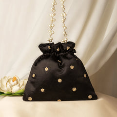 Black Luxury Drawstring Potli Bag For Women
