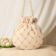 Bling Golden & Silver Tubelight Beaded Velvet Bag