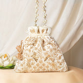 Golden Embroidered Ivory Potli Bag