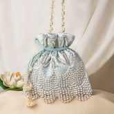 Fancy Pearl Bead Embroidery Satin Wedding Purse Bag