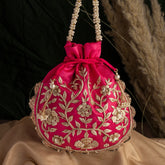 Golden Zardozi Embroidered Potli Bag Wedding Accessory