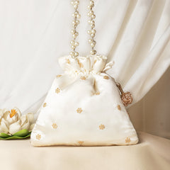 Golden Embroidered Ivory Potli Bag