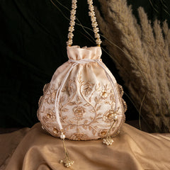 Golden Zardozi Embroidered Potli Bag Wedding Accessory