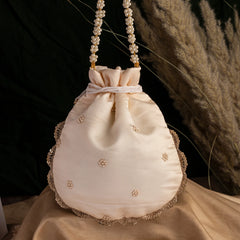 Golden Zardozi Embroidered Potli Bag Wedding Accessory