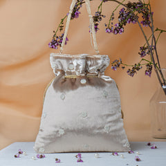 Pearl and Golden Bead Geometric Potli Bag