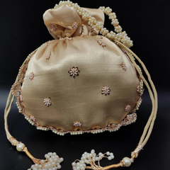 Pink Beige Thread Embroider With Multi Color Beading Designer Handbag