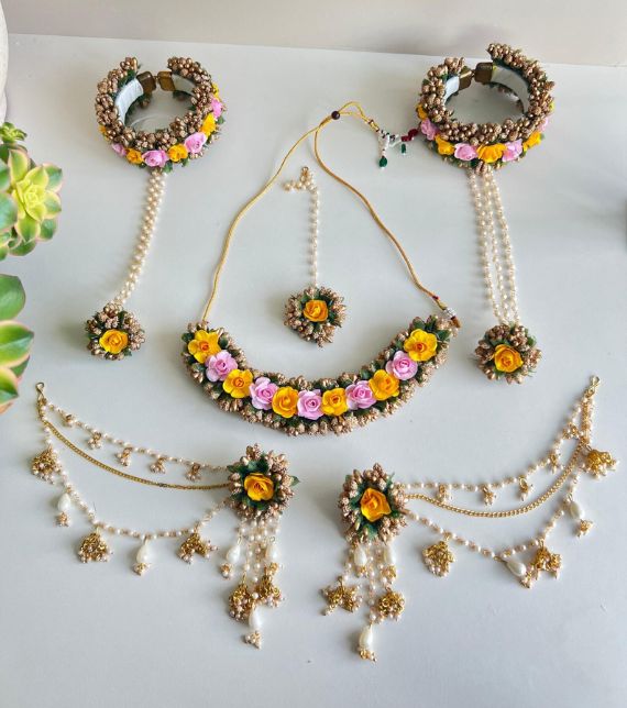 Pink and Yellow Flower Jewelry Set