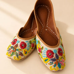 Handcrafted Multicolor Floral Embroidered Punjabi Jutti for Women | Boho Ethnic Mojari | Festive & Casual Wear Footwear