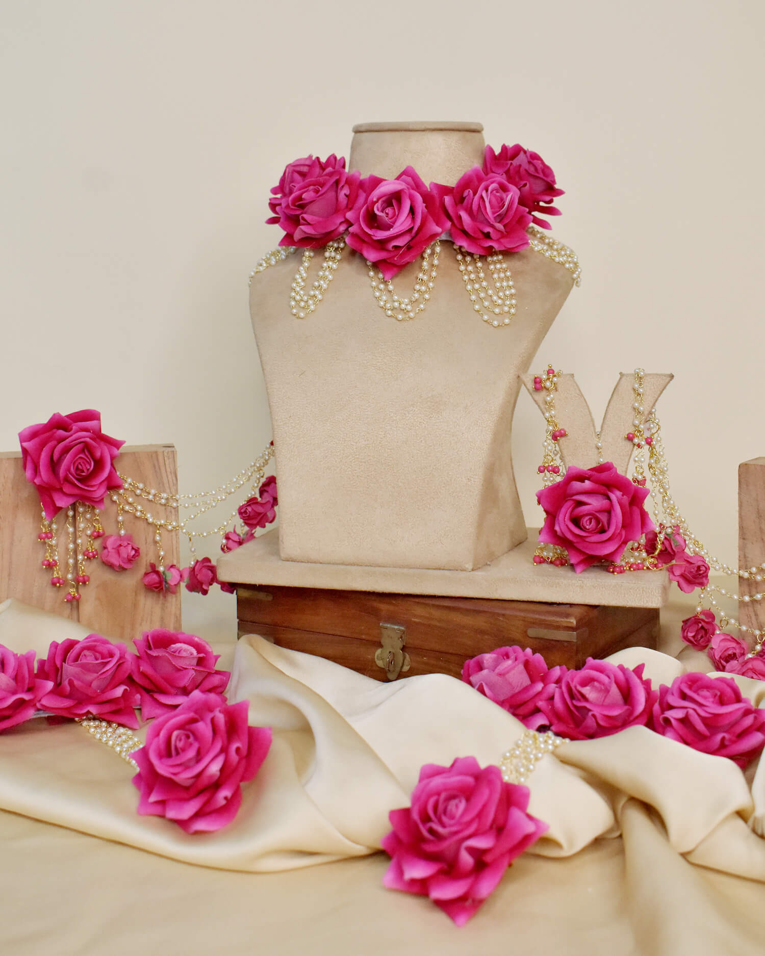 Complete Pink Rose Floral Jewelry Set