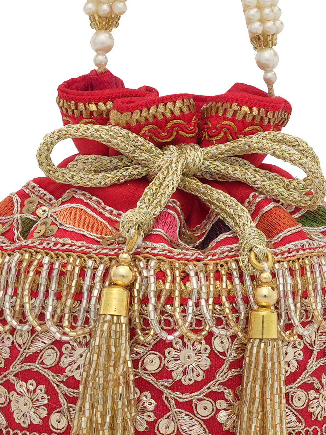 Handmade Red and Golden Work Potli Bages