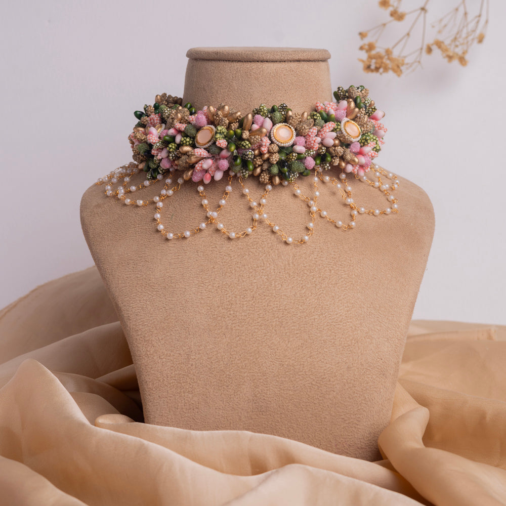 Designer Floral Choker Jewelry with Pearl Drops – Ethnic Accessory