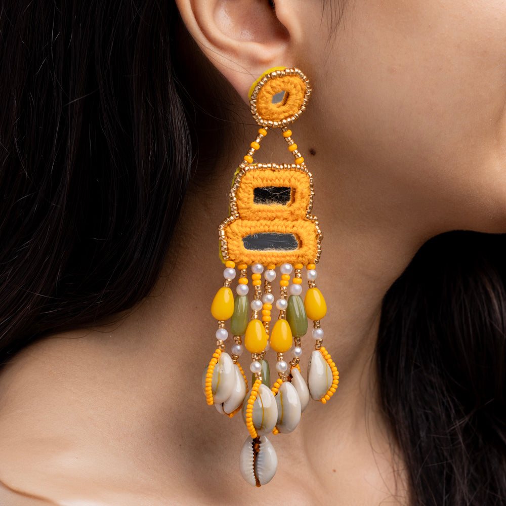 Handcrafted Yellow Beaded & Shell Jewelry Set
