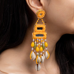 Handcrafted Yellow Beaded & Shell Jewelry Set