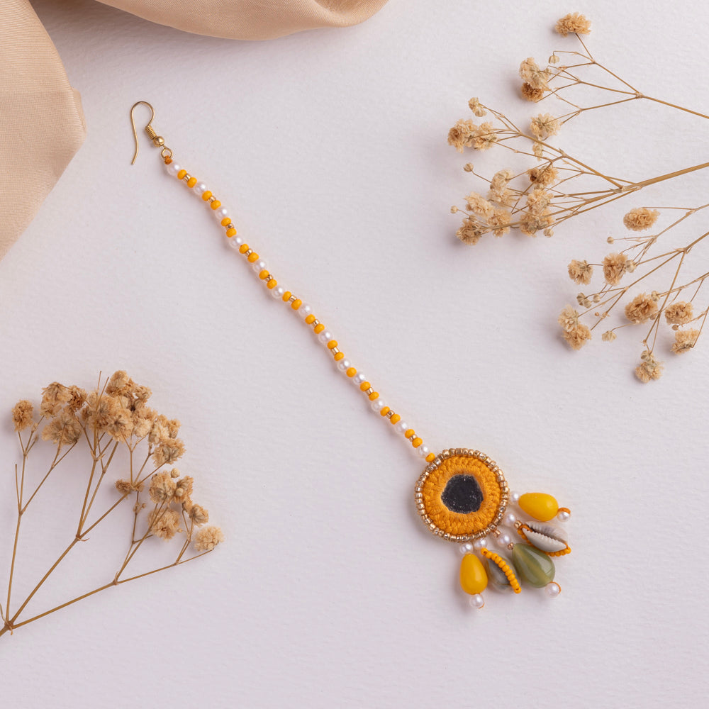 Handcrafted Yellow Beaded & Shell Jewelry Set