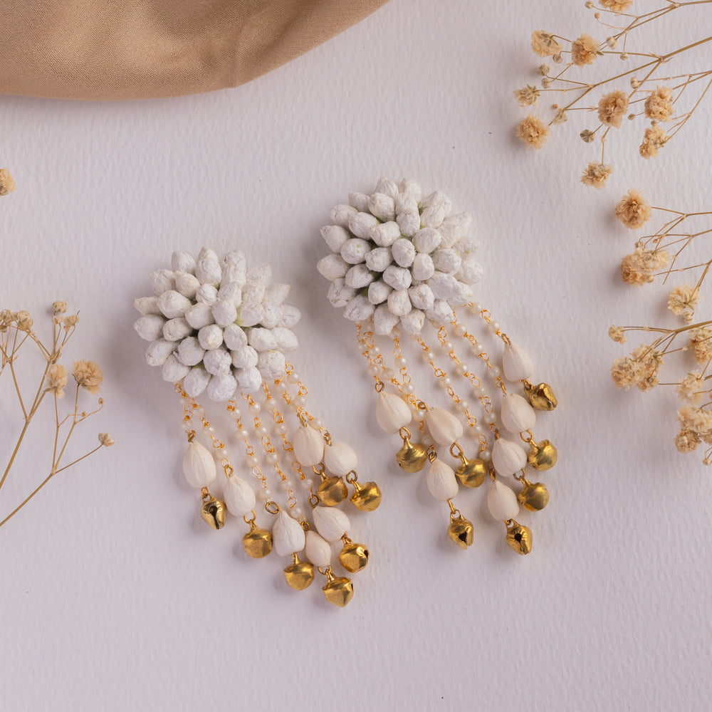 White Floral Jewelry with Golden Bells