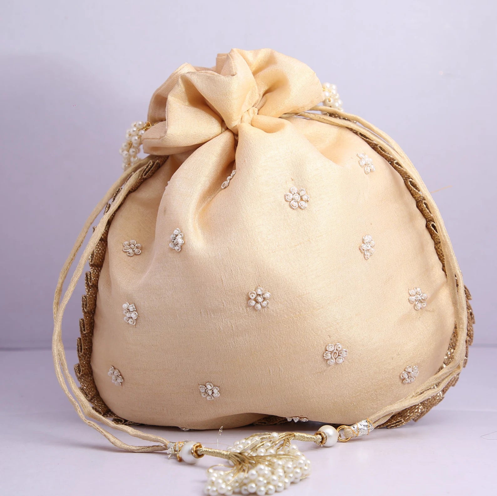 Golden Gota Patti Work Hand Embroidered Potli Handbag