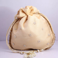 Golden Gota Patti Work Hand Embroidered Potli Handbag