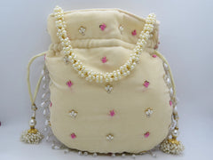 Multi Colors Thread Embroider Velvet Potli With Drawstring