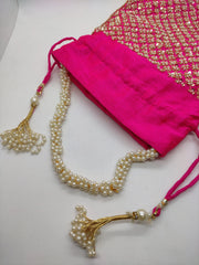 Rani Pink Silk Fabric Sequin Motif Beaded Designer Handbag
