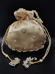 Pink Beige Thread Embroider With Multi Color Beading Designer Handbag