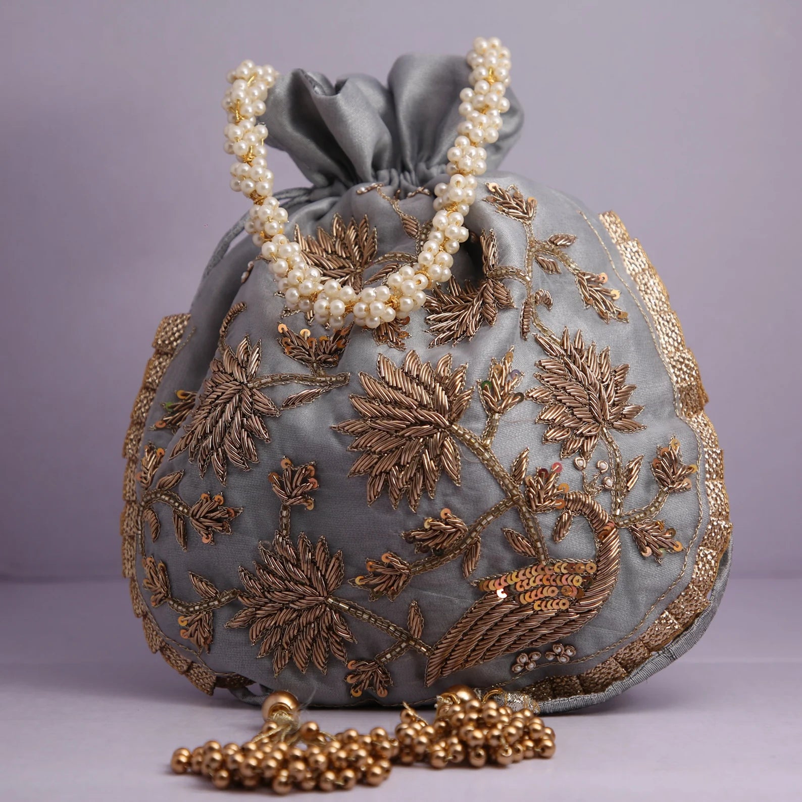 Traditional Zardosi Work Beaded Potli Bag