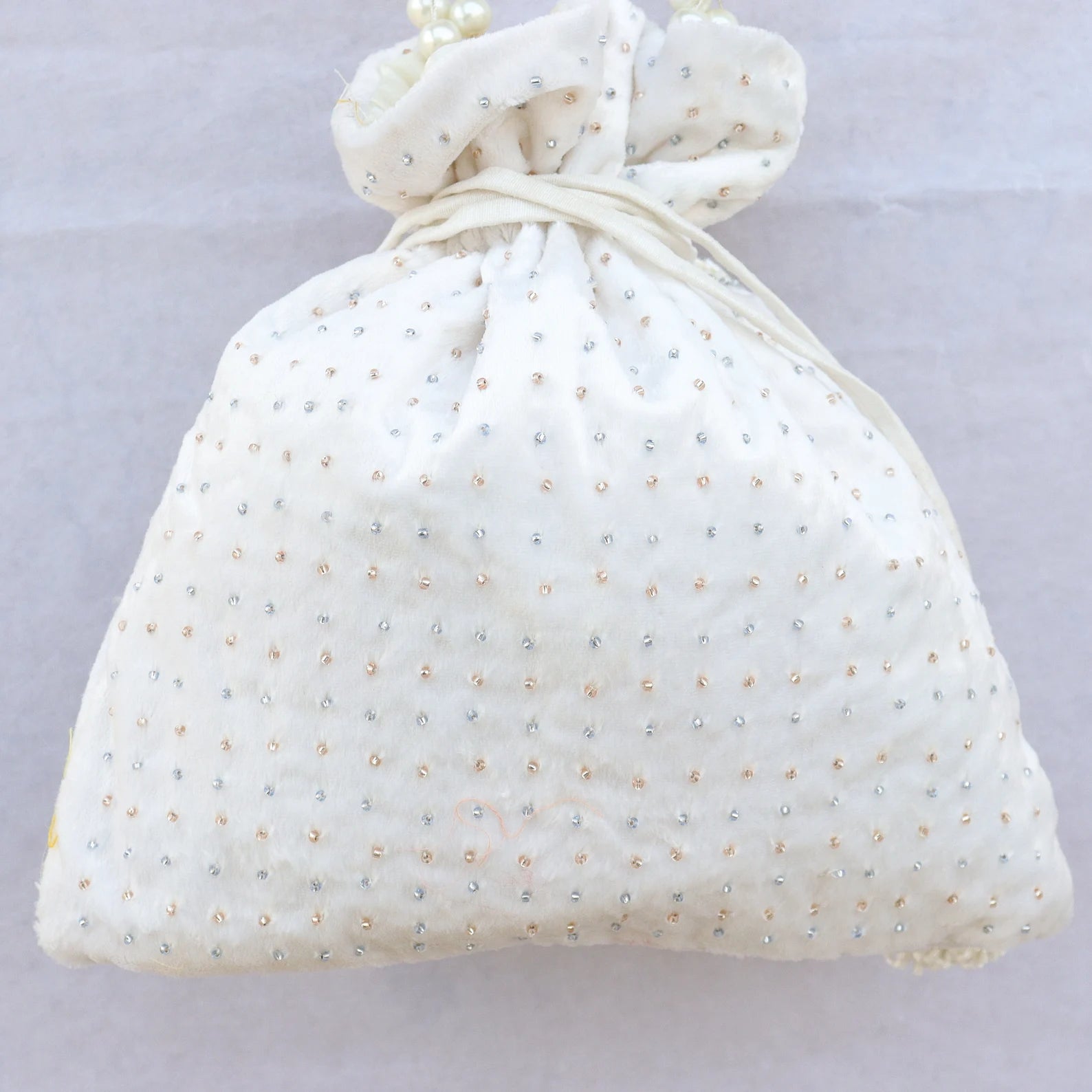 Off White Floral Embroider Designer Potli Purse