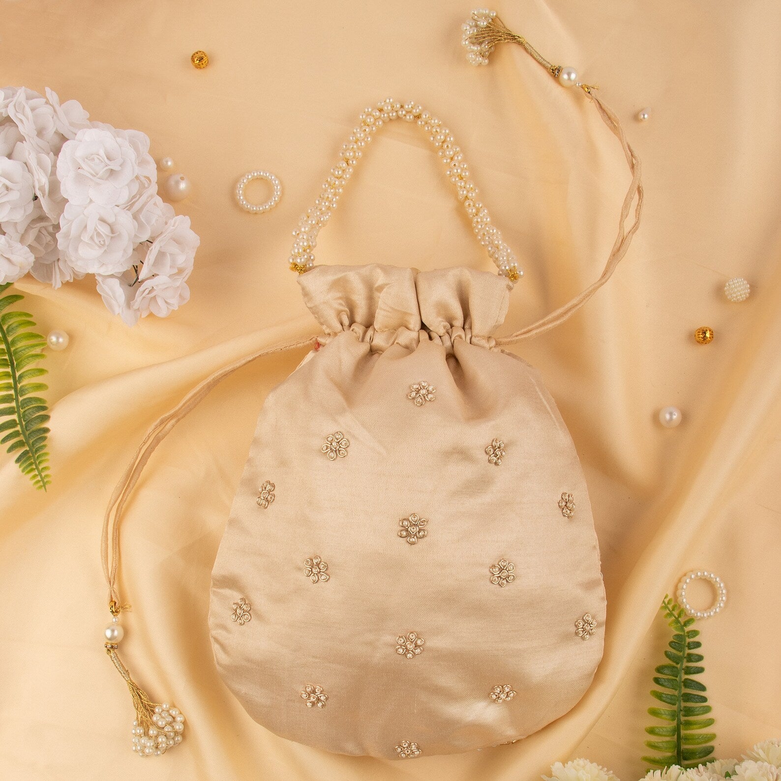 Bling Sequin Zardosi Embroidered Wedding Satin Potli Bag