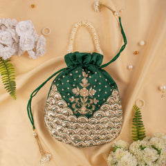 Handcrafted Golden Sequin Zardosi Satin Potli