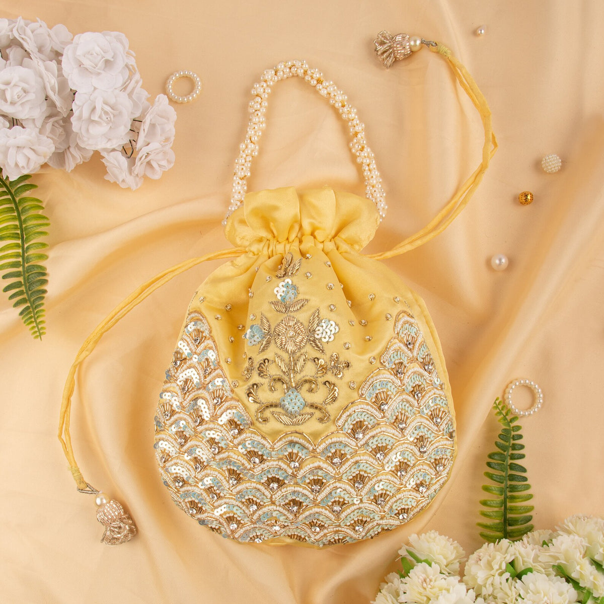 Handmade Golden Embroidery Evening Potli Bag