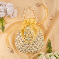 Handmade Golden Embroidery Evening Potli Bag
