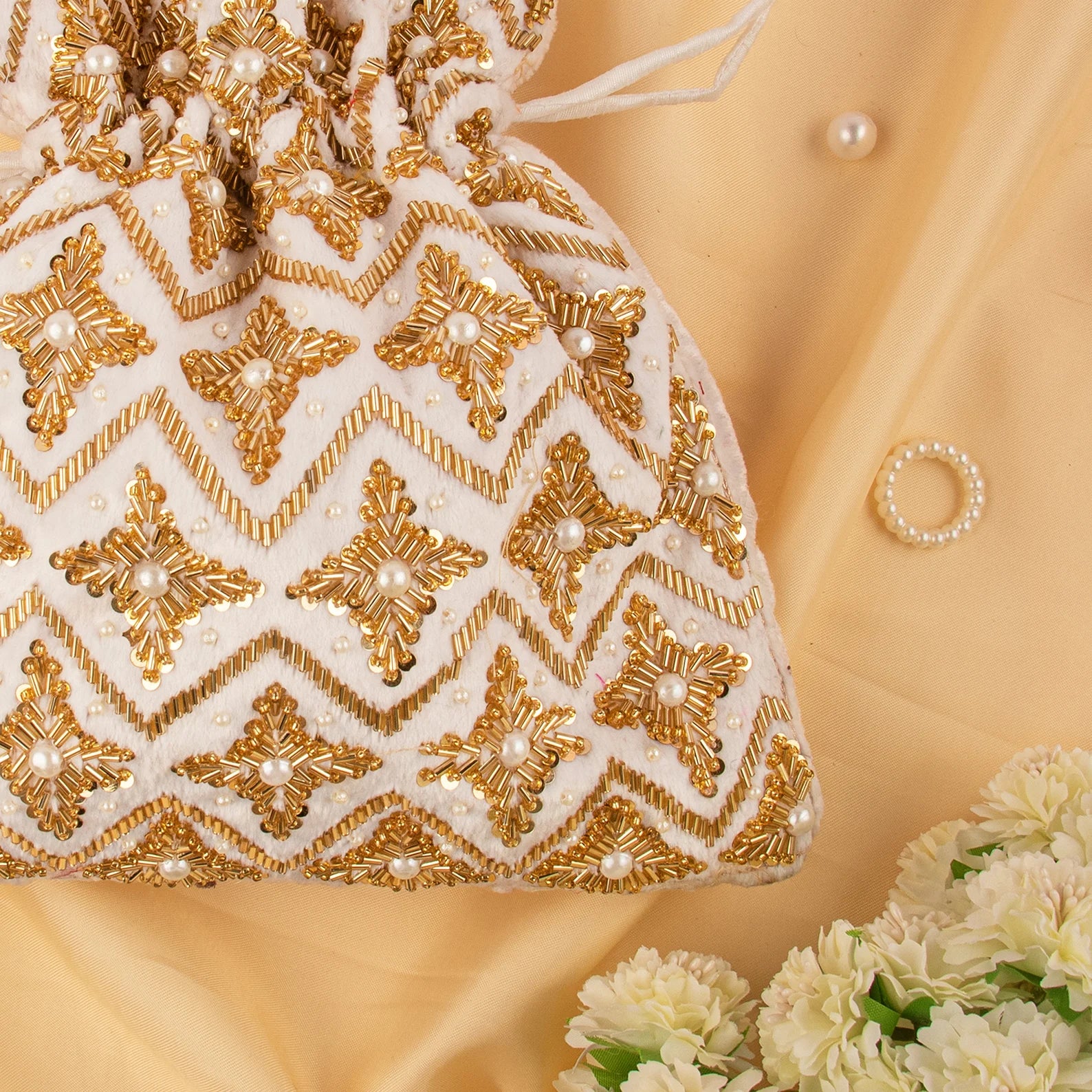 Golden Sequin Bead Embroidery Designer Woman Handbag