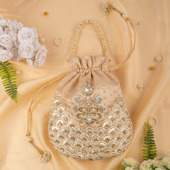 Bling Sequin Zardosi Embroidered Wedding Satin Potli Bag