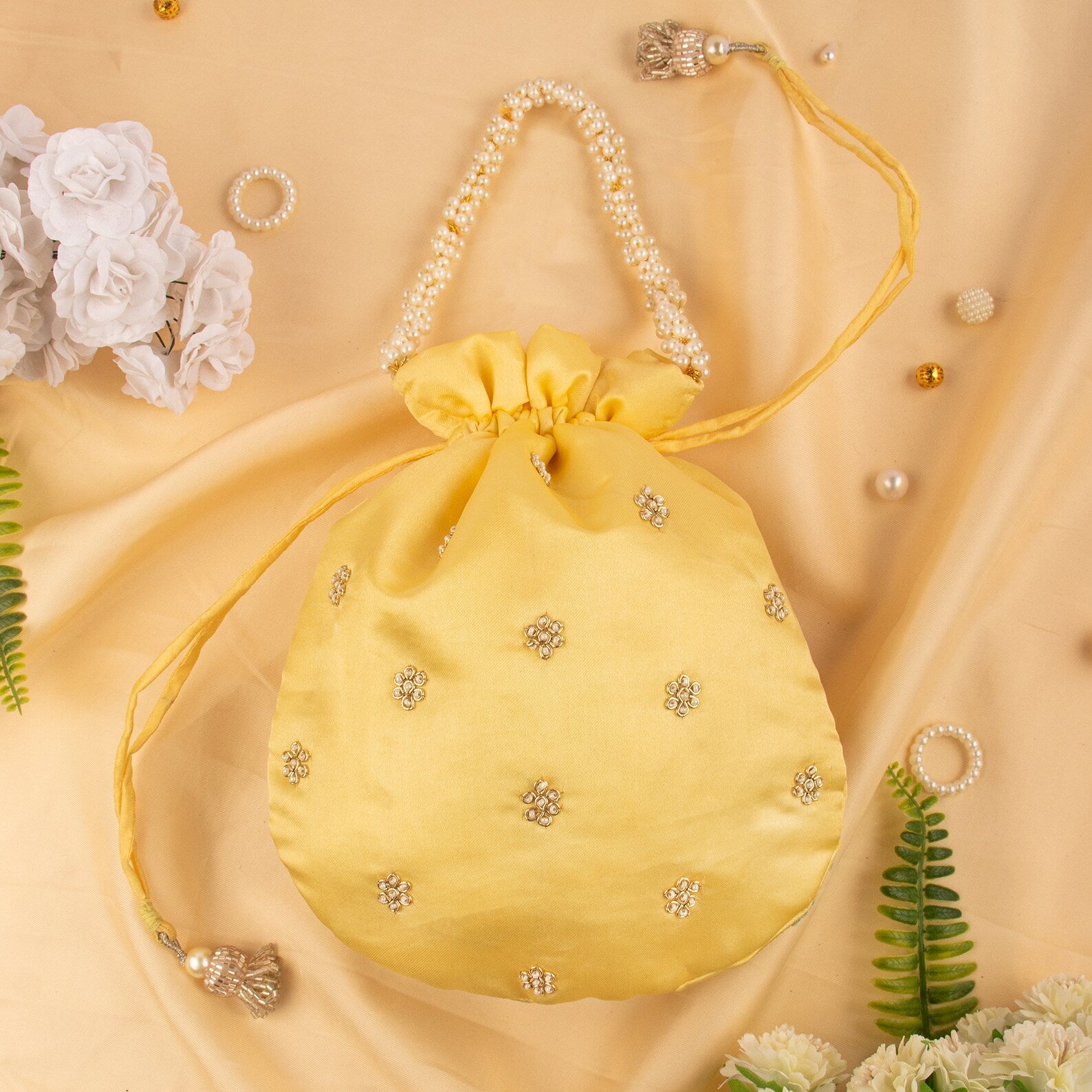 Handmade Golden Embroidery Evening Potli Bag