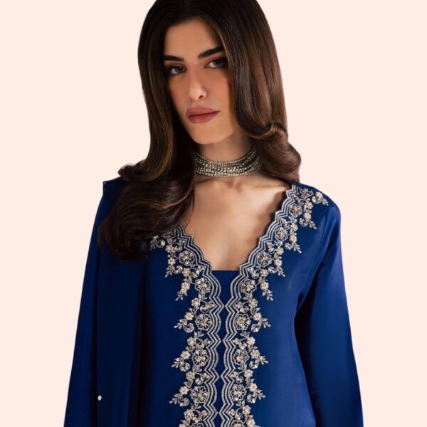 Royal Blue Embroidered Kurta Palazzo Set with Dupatta