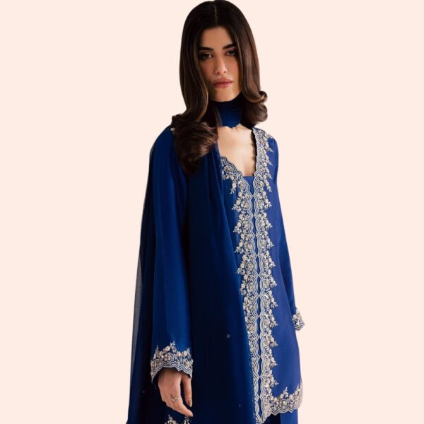 Royal Blue Embroidered Kurta Palazzo Set with Dupatta